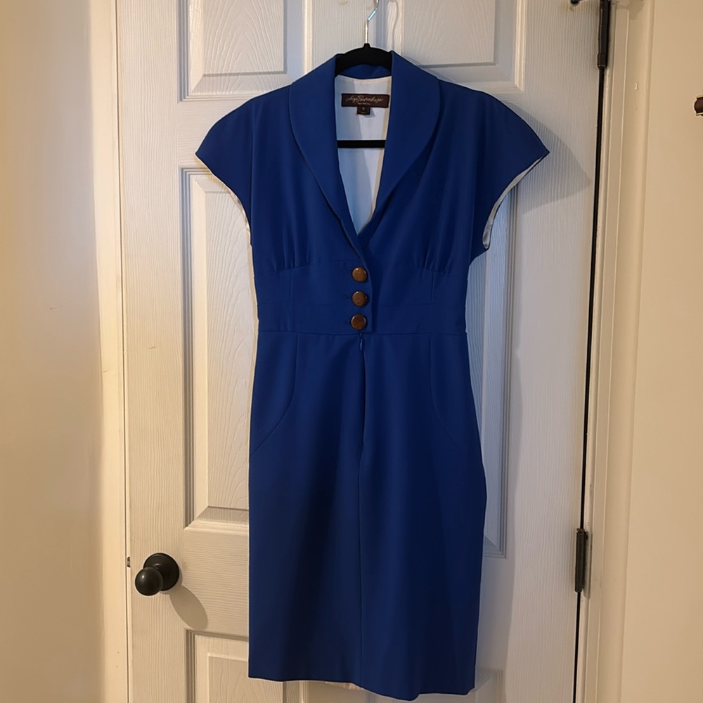 Anya Ponorovskaya Royal Blue Midi Dress with Button Detail Size 4